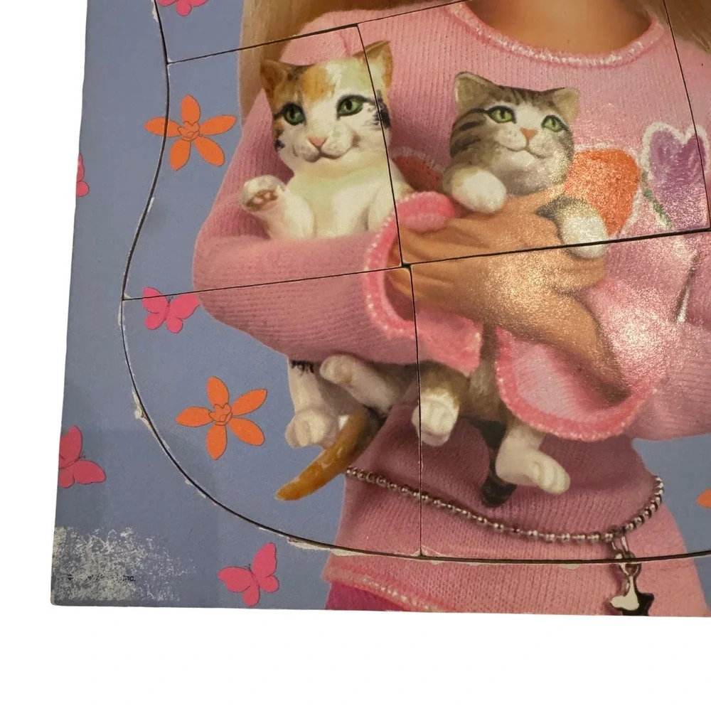 Vtg Barbie Jigsaw Puzzle 1990s Mattel Barbie Kittens Pink Sweater Butterflies‎